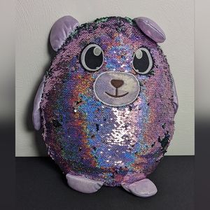 SHIMMEEZ Purple Benjie Bear Sequin Plush Stuffed Animal Pillow 14" Sequin Body